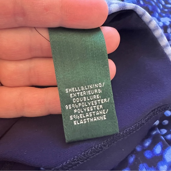 Lauren Ralph Lauren Multi Blue Ruched Waist 3/4 Sleeve Sheath Dress Size 6 - Picture 5 of 6